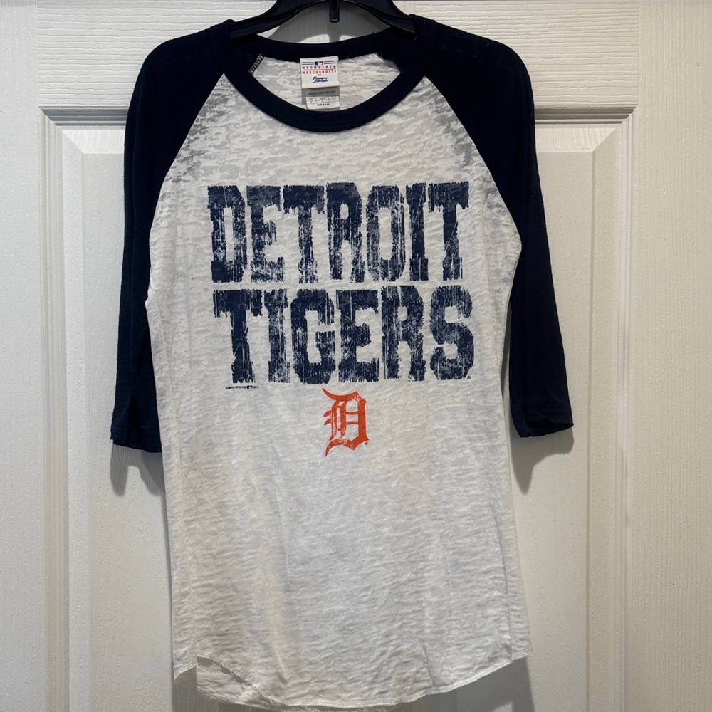 Genuine Merchandise White & Navy Detroit Tigers Raglan Tee-Small